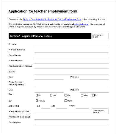 application for teacher employment form