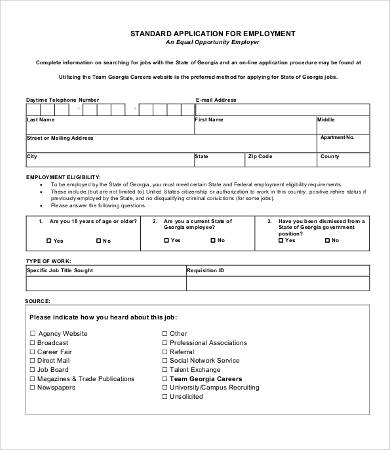 standard application for employment form