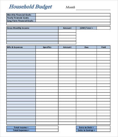examples of simple household budget template