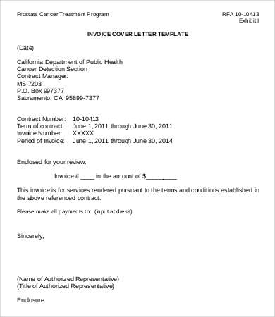 sample invoice cover letter template