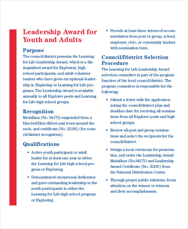 youth leadership award template