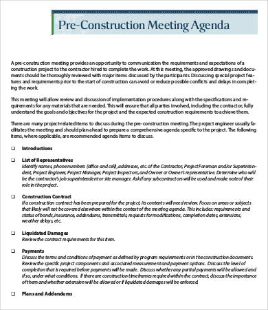 pre construction meeting agenda template