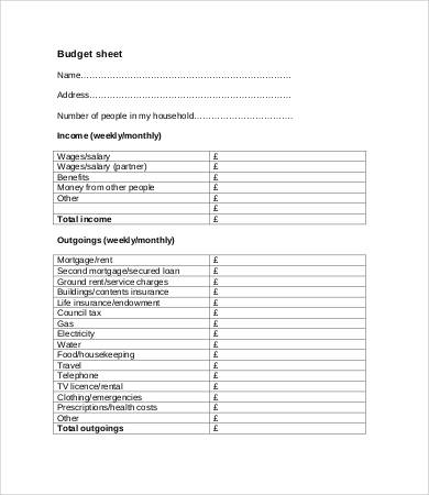 free budget sheet printables
