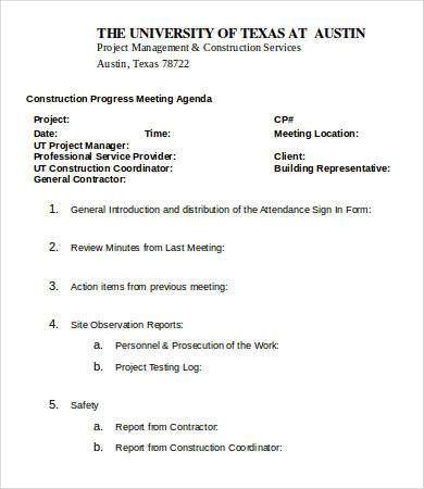 construction progress meeting agenda template