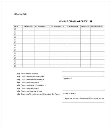 vehicle cleaning checklist template