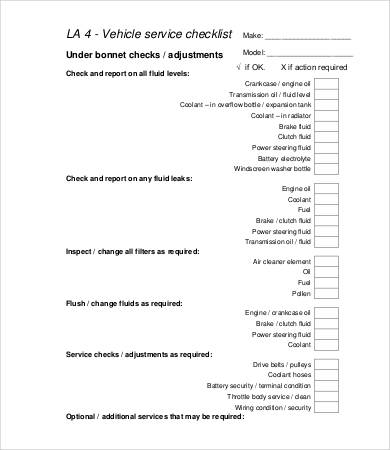 vehicle service checklist template