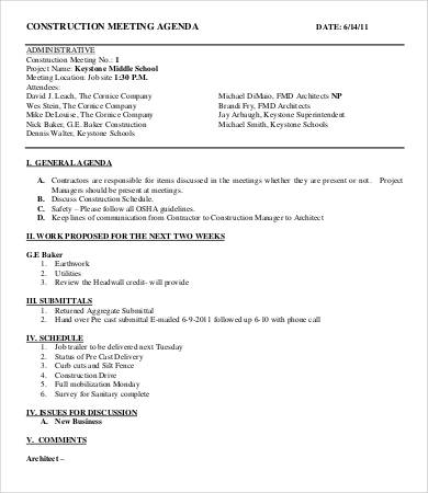 construction meeting agenda template