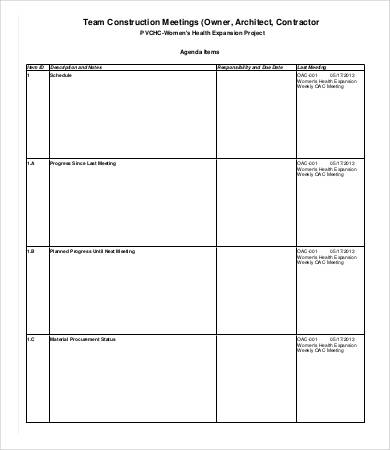 Construction Meeting Agenda Template - 6+ Free Word, PDF ...