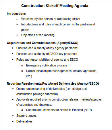 construction kick off meeting agenda template