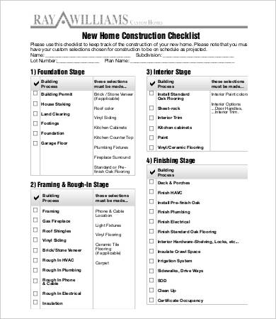 home construction checklist template