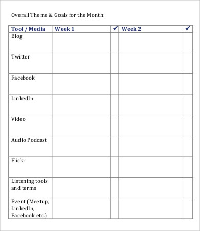 social media activity calendar template
