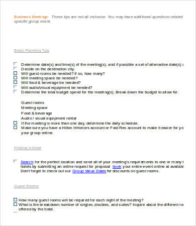 business meeting checklist template