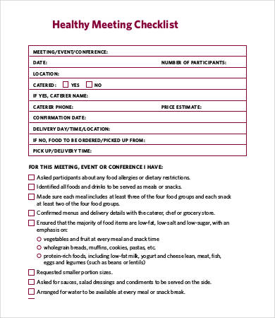 healthy meeting checklist template