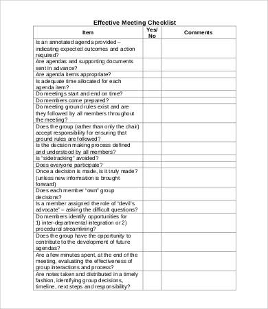 effective meeting checklist template