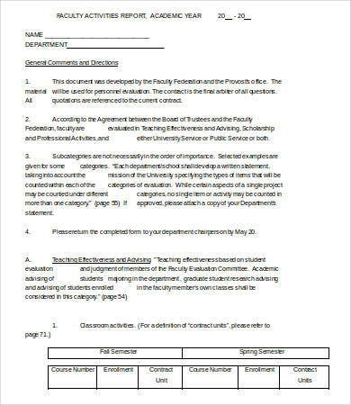 professional faculty activity report template