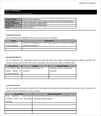 professional project final report template word