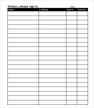 14+ Visitor Sign In Sheet Templates in Google Docs | Google Sheets | MS ...