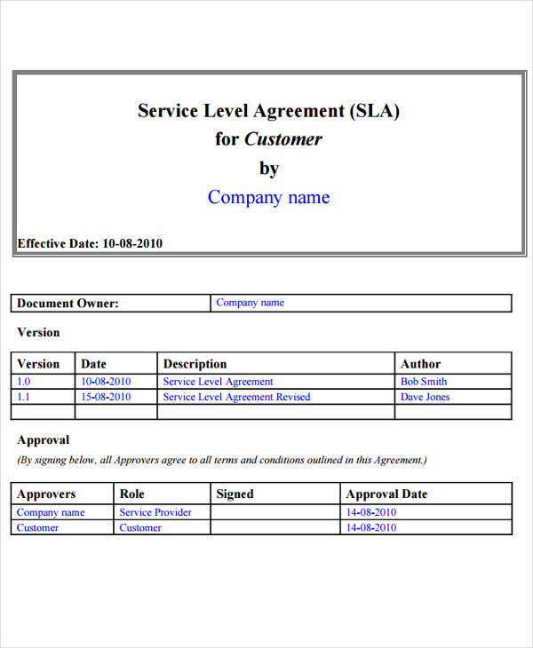 service level agreement cover letter