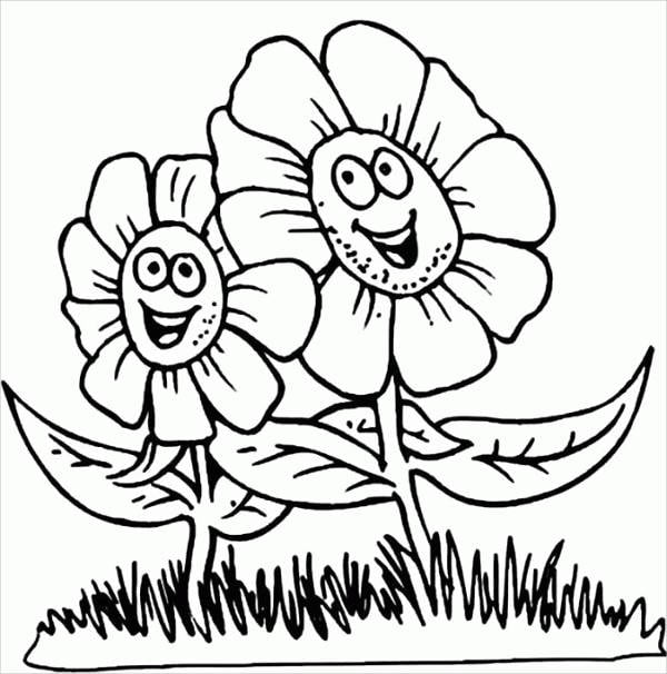 Cartoon Happy Spring Coloring Pages with simple drawing