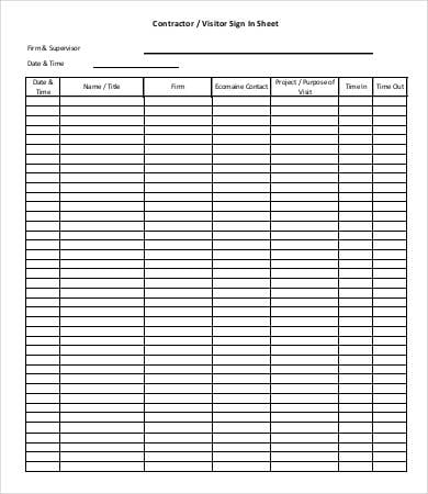 Gratis Company Visitor Sign In Sheet template