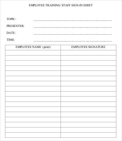 employee training sign in sheet template