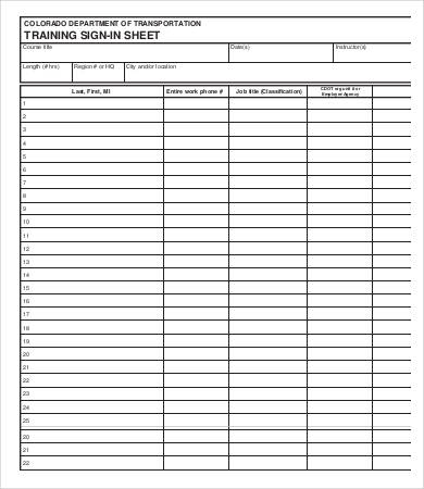 printable training sign in sheet template