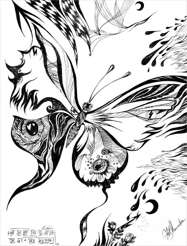 Art Butterfly Tattoo. stock illustration. Illustration of flower - 120043974