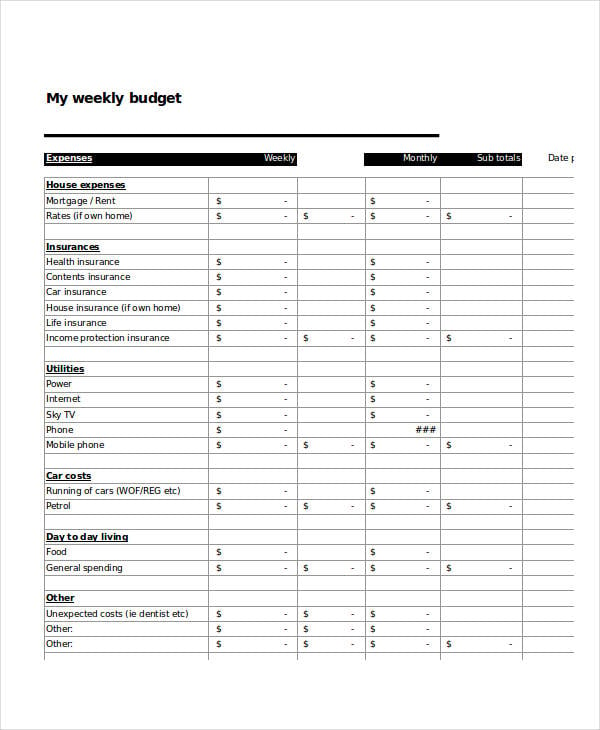 excel weekly home budget template