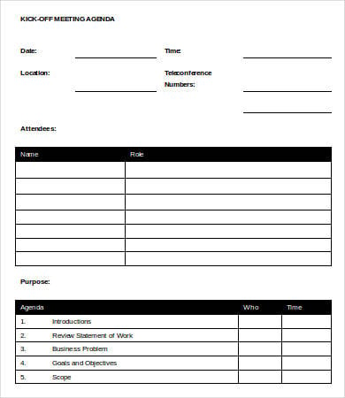 Kickoff Meeting Agenda Template - 9+ Free Sample, Example, Format