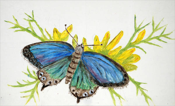 realistic butterfly and flower drawing