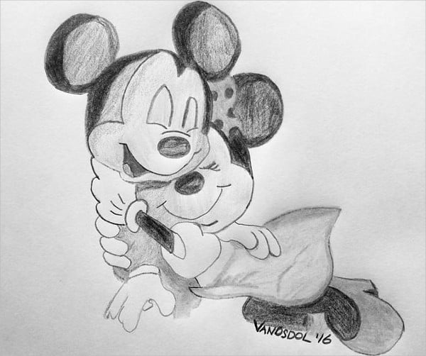 black and white mickey drawing