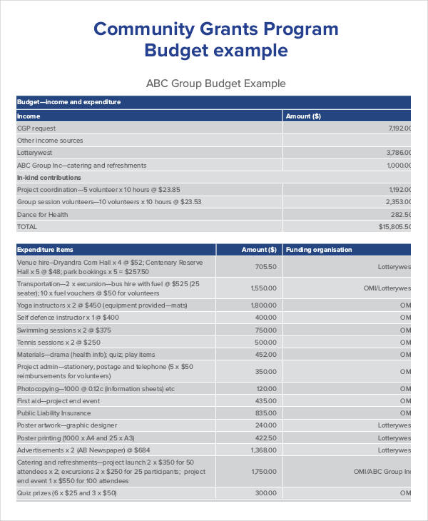 community program budget template