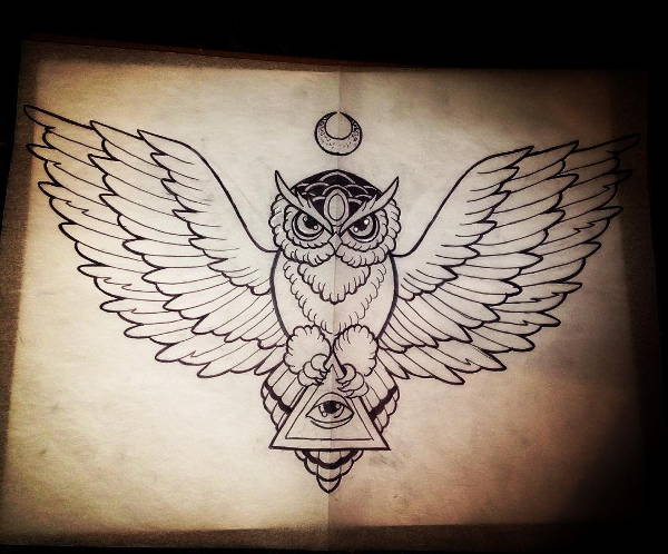 flying owl drawing