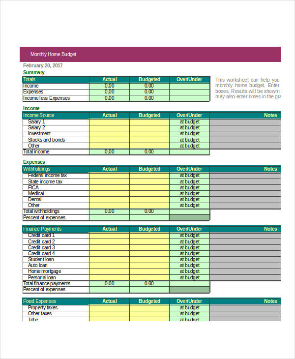 free excel home budget spreadsheet