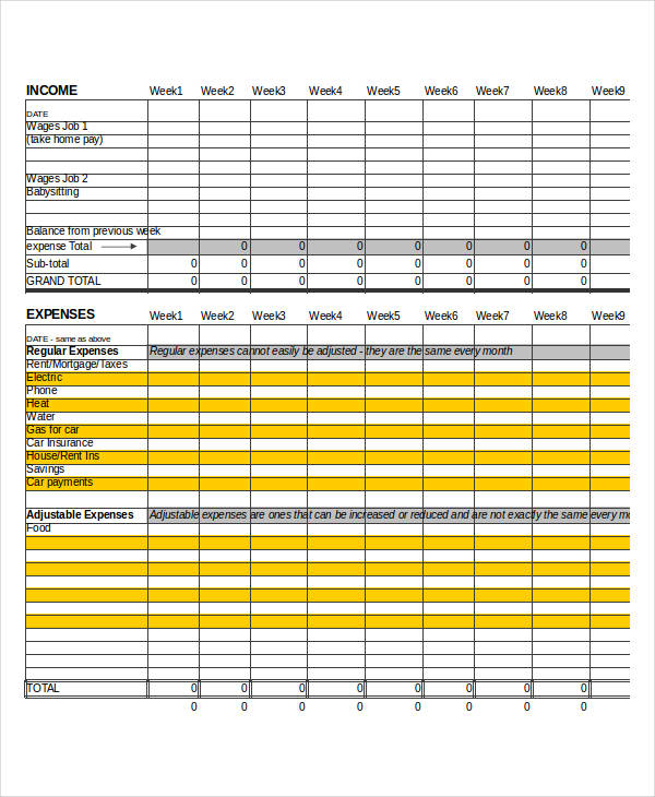excel blank home budget template