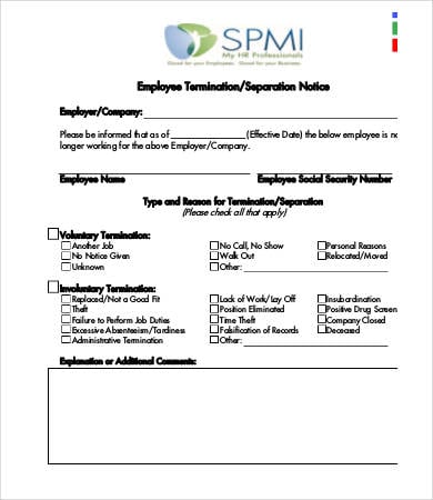 employee separation notice template
