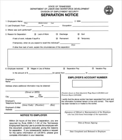 printable separation notice