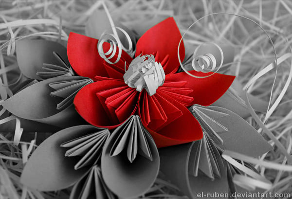 red color paper flower