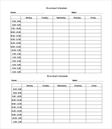 weekly preschool schedule template