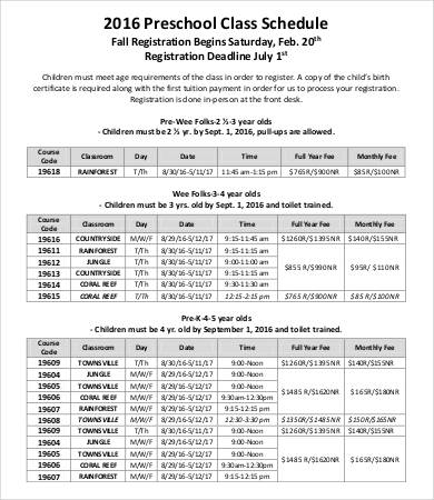 Preschool Schedule Template - 8+ Free Word, PDF Documents Download