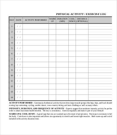 Exercise Log 9+ Free PDF Documents Download