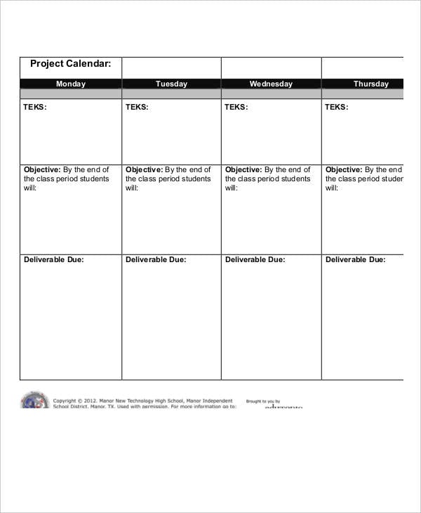 free project calendar template