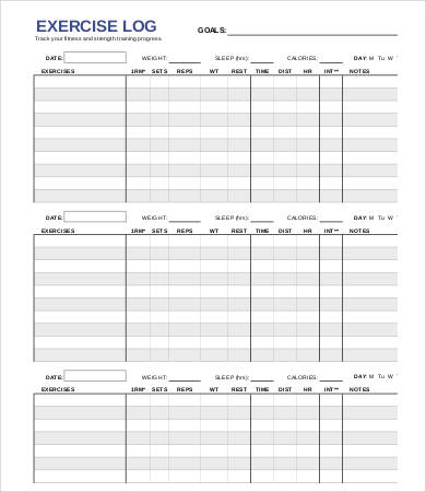 Exercise Log Printable, Gym Diary and Workout Log Book, Fitness Tracker,  Cardio, Weights, Work Out Journal Diary, Weight Loss Challenge, PDF 