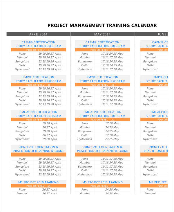Project Calendar Template 20 Free Word Excel PDF Format Download