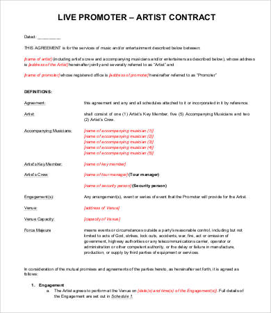 promoter artist contract template