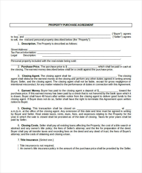 property purchase contract template