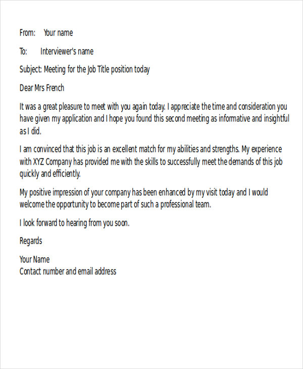 Thank You Email After Second Interview Free Premium Templates