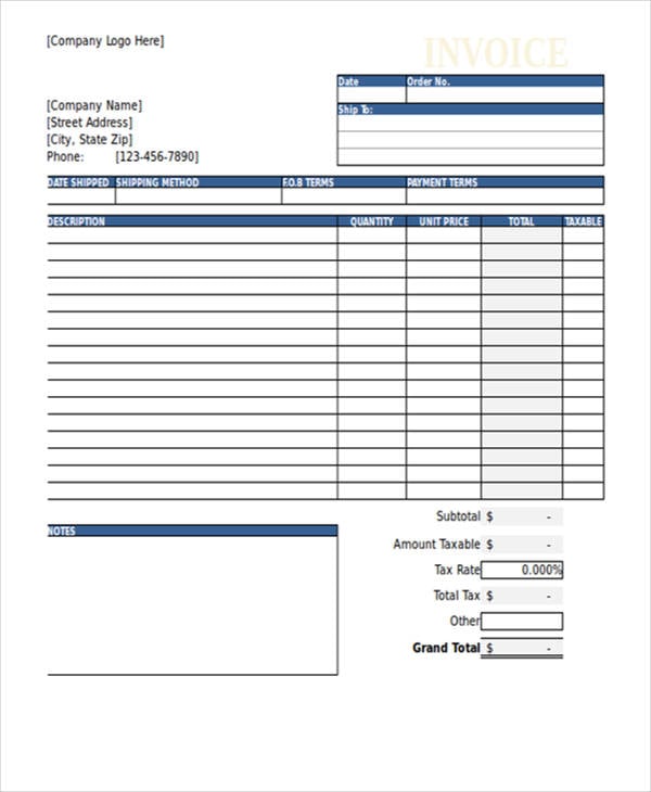 excel sales invoice template