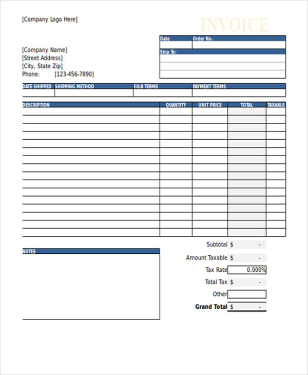 6  Excel Invoice Templates