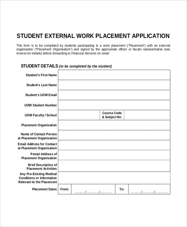 work experience application template1